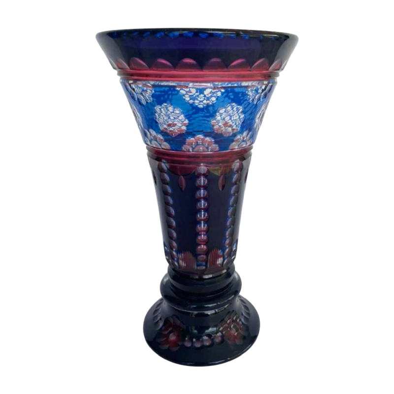 Joseph Simon voor Val-Saint-Lambert, rode en blauwe drievoudige vaas, ca 1920