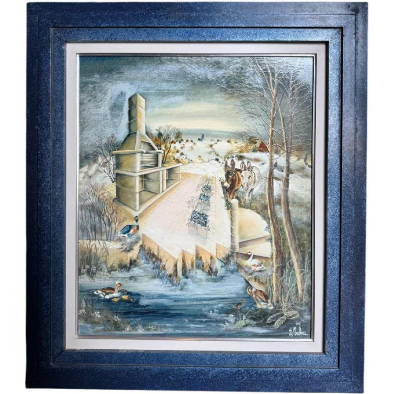 Danielle MOLINA “Zomerlandschap met ezels“ olieverf op paneel