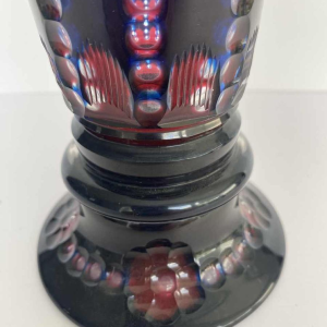 Joseph Simon for Val-Saint-Lambert, red and blue triple vase, ca 1920