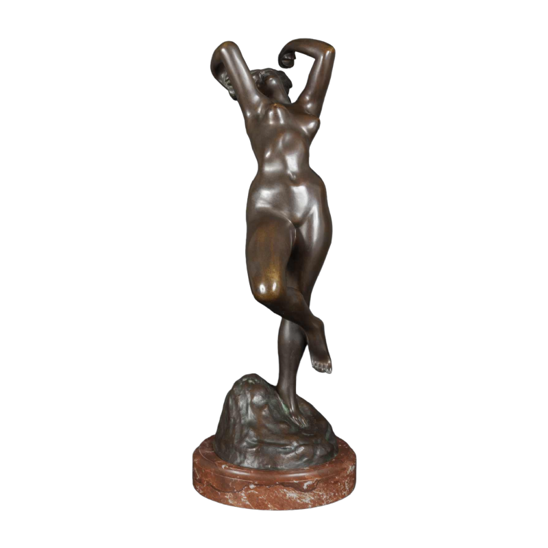 JEF LAMBEAUX "De castagnettendanser" naakte vrouw bronzen sculptuur, eind 19e eeuw