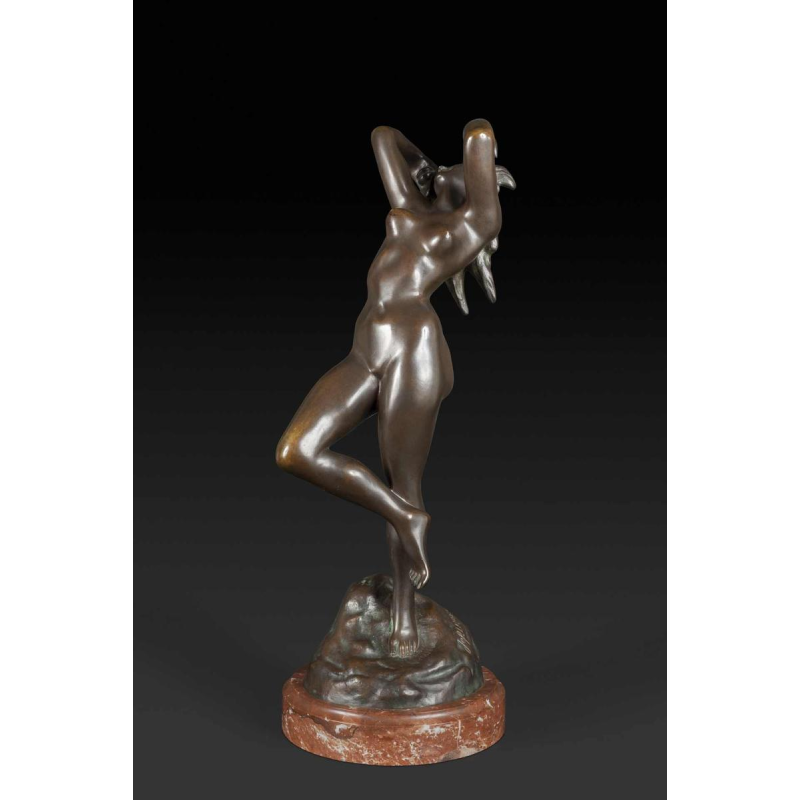 JEF LAMBEAUX "De castagnettendanser" naakte vrouw bronzen sculptuur, eind 19e eeuw