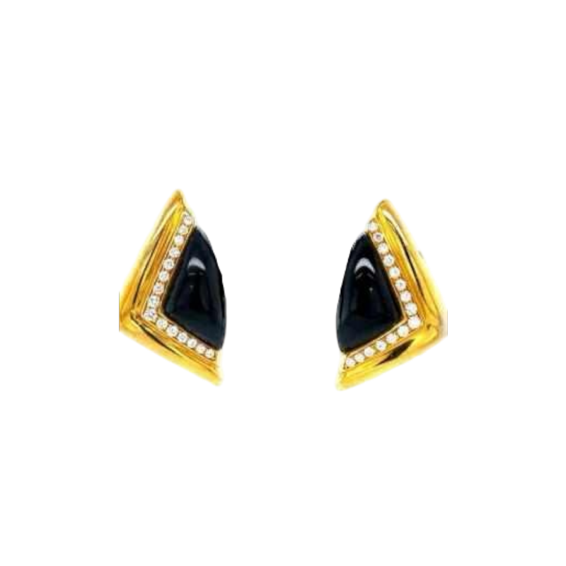 Pair of earrings in yellow gold, diamonds & black onyx