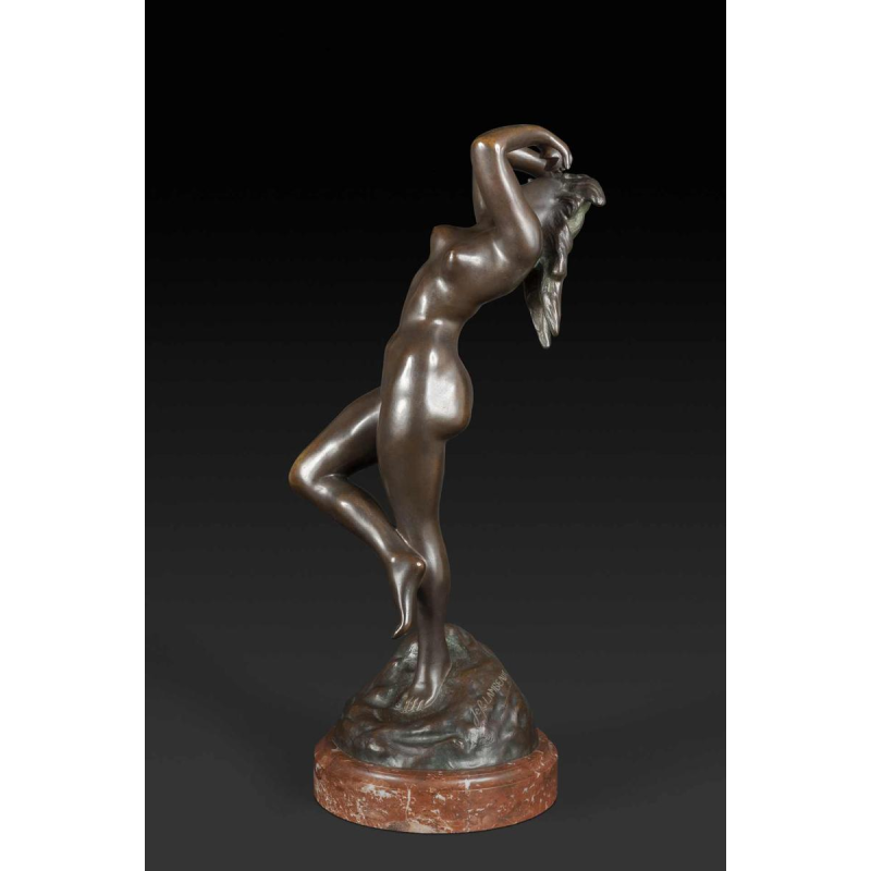 JEF LAMBEAUX «La danseuse aux castagnettes" sculpture femme nue en bronze, fin 19ème