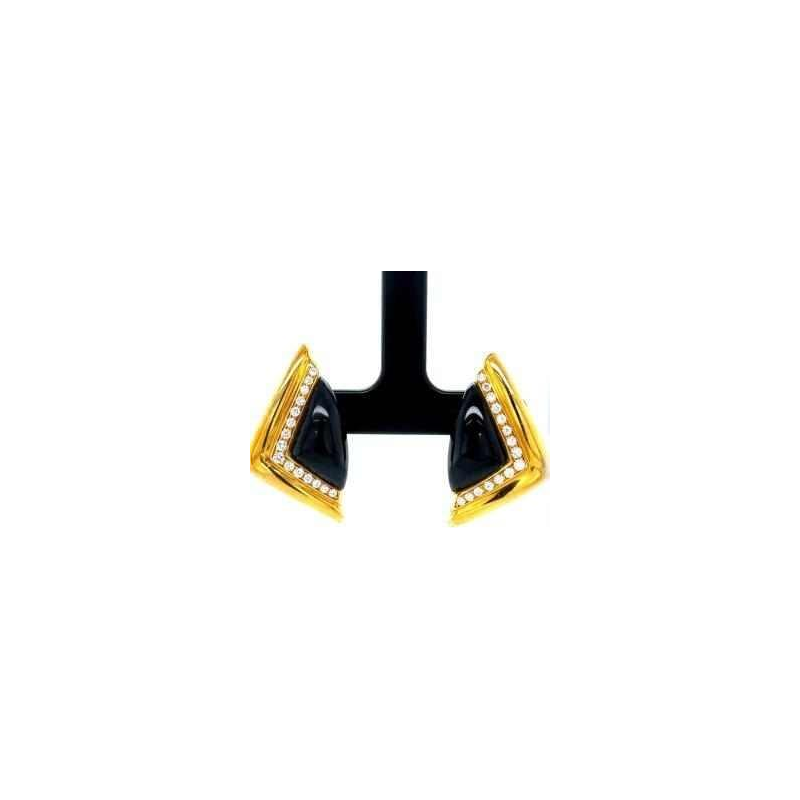 Paire de boucles doreilles en or jaune, diamants & onyx noir