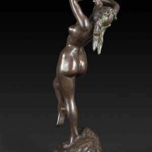 JEF LAMBEAUX "De castagnettendanser" naakte vrouw bronzen sculptuur, eind 19e eeuw