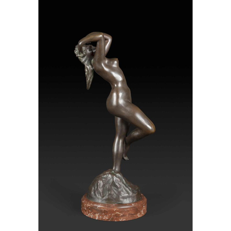 JEF LAMBEAUX «La danseuse aux castagnettes" sculpture femme nue en bronze, fin 19ème