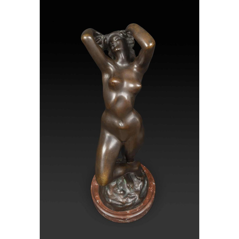JEF LAMBEAUX "The castanet dancer" naked woman bronze sculpture, late 19th century