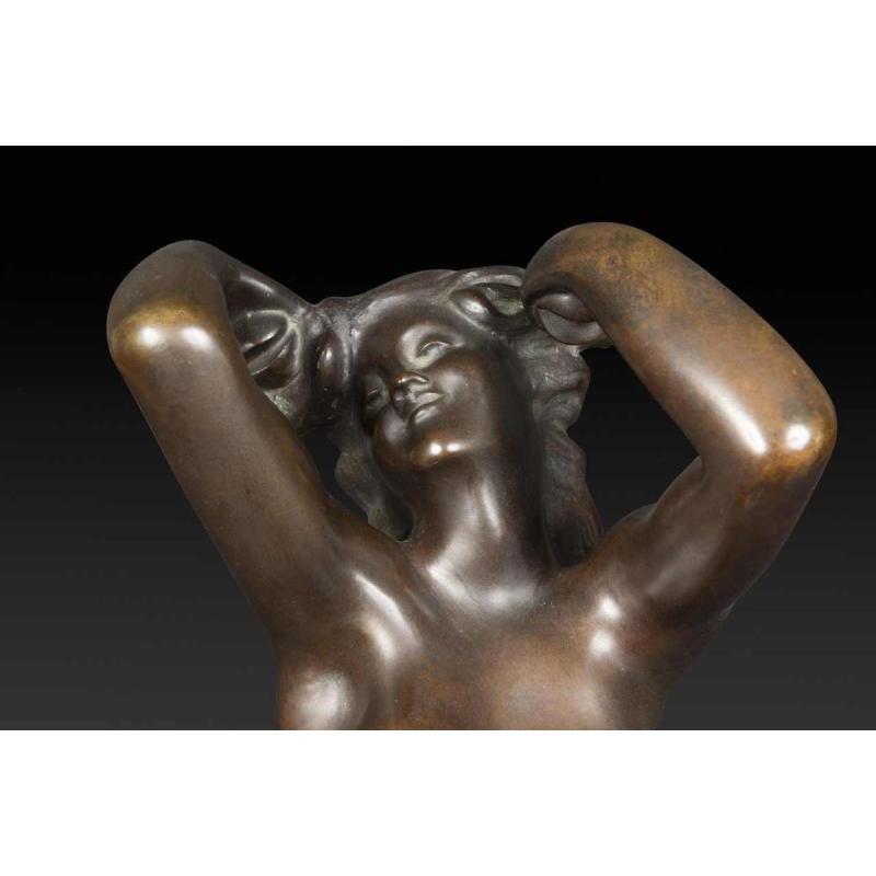 JEF LAMBEAUX "De castagnettendanser" naakte vrouw bronzen sculptuur, eind 19e eeuw
