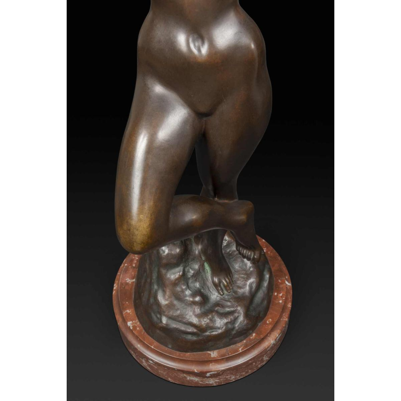 JEF LAMBEAUX «La danseuse aux castagnettes" sculpture femme nue en bronze, fin 19ème