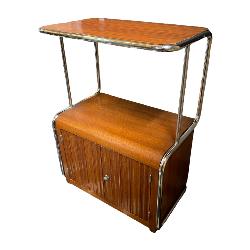 Meuble d'appoint moderniste Art De´co Bauhaus acier chromé tubulaire & bois 1930