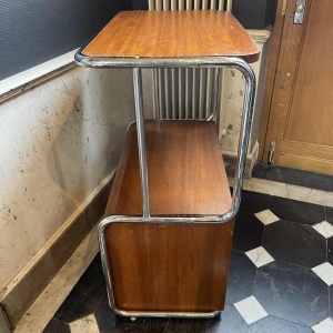 Meuble d'appoint moderniste Art De´co Bauhaus acier chromé tubulaire & bois 1930