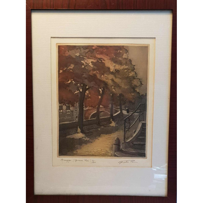 Gielis Pierre  Groene rei (Bruges) ' gravure en couleurs, numérotée et signée