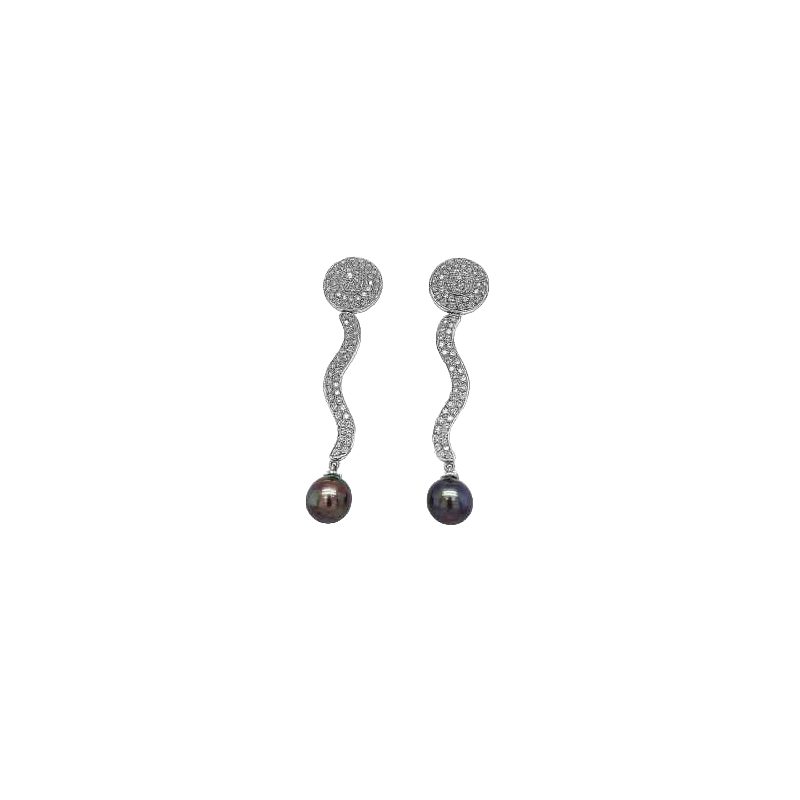 Paire de boucles doreilles en or avec diamants & perles de Tahiti naturelles