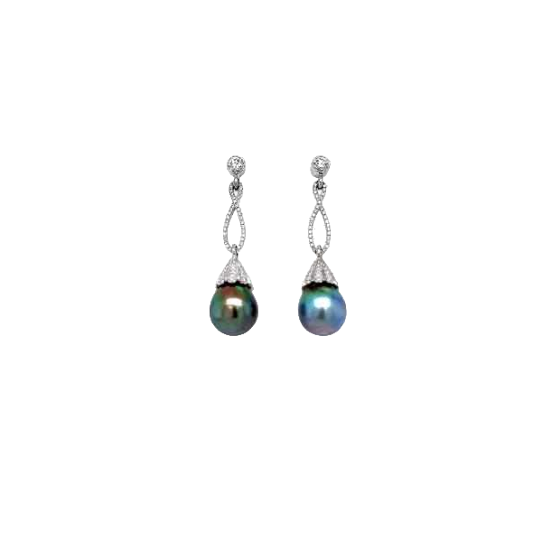 Pair of earrings in white gold, diamonds & natural Tahitian pearls