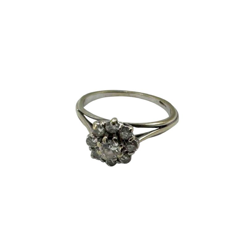 Bague Marguerite en or blanc 18 K, sertie de diamants taillé en brillant, 1980s