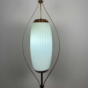 Mid-century floor lamp, opaline Murano glass & brass, style of Angelo Lelii for Arredoluce, Italy ca 1950