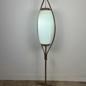 Mid-century floor lamp, opaline Murano glass & brass, style of Angelo Lelii for Arredoluce, Italy ca 1950