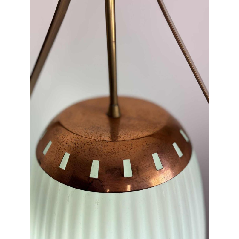 Mid-eeuwse vloerlamp, opaline Murano glas & messing, stijl of Angelo Lelii voor Arredoluce, Italië ca 1950