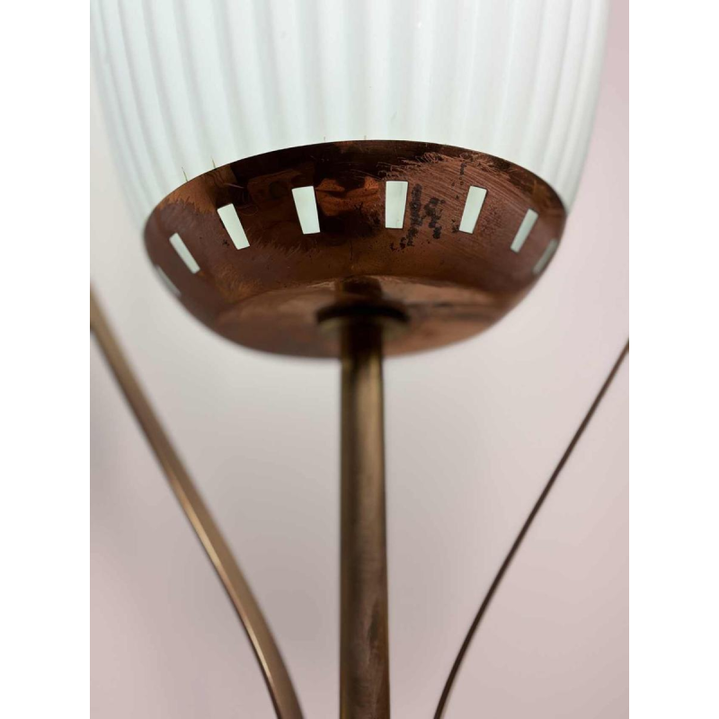 Mid-century floor lamp, opaline Murano glass & brass, style of Angelo Lelii for Arredoluce, Italy ca 1950