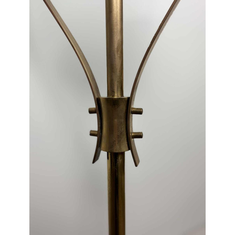 Lampadaire Mid-century, verre de Murano opalin & laiton, style Angelo Lelii pour Arredoluce, Italie ca 1950