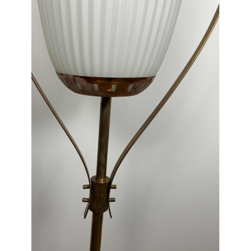 Mid-century floor lamp, opaline Murano glass & brass, style of Angelo Lelii for Arredoluce, Italy ca 1950
