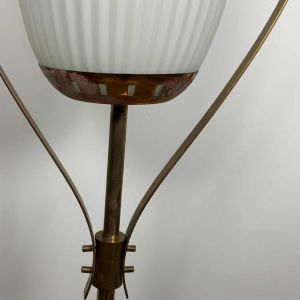 Mid-century floor lamp, opaline Murano glass & brass, style of Angelo Lelii for Arredoluce, Italy ca 1950