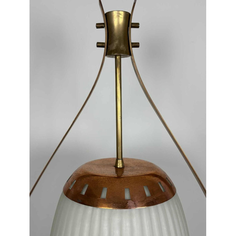 Mid-eeuwse vloerlamp, opaline Murano glas & messing, stijl of Angelo Lelii voor Arredoluce, Italië ca 1950
