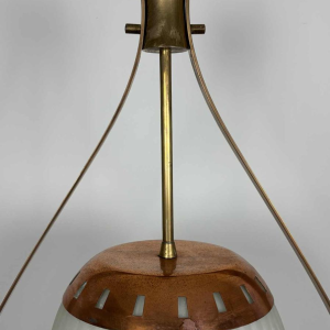 Lampadaire Mid-century, verre de Murano opalin & laiton, style Angelo Lelii pour Arredoluce, Italie ca 1950