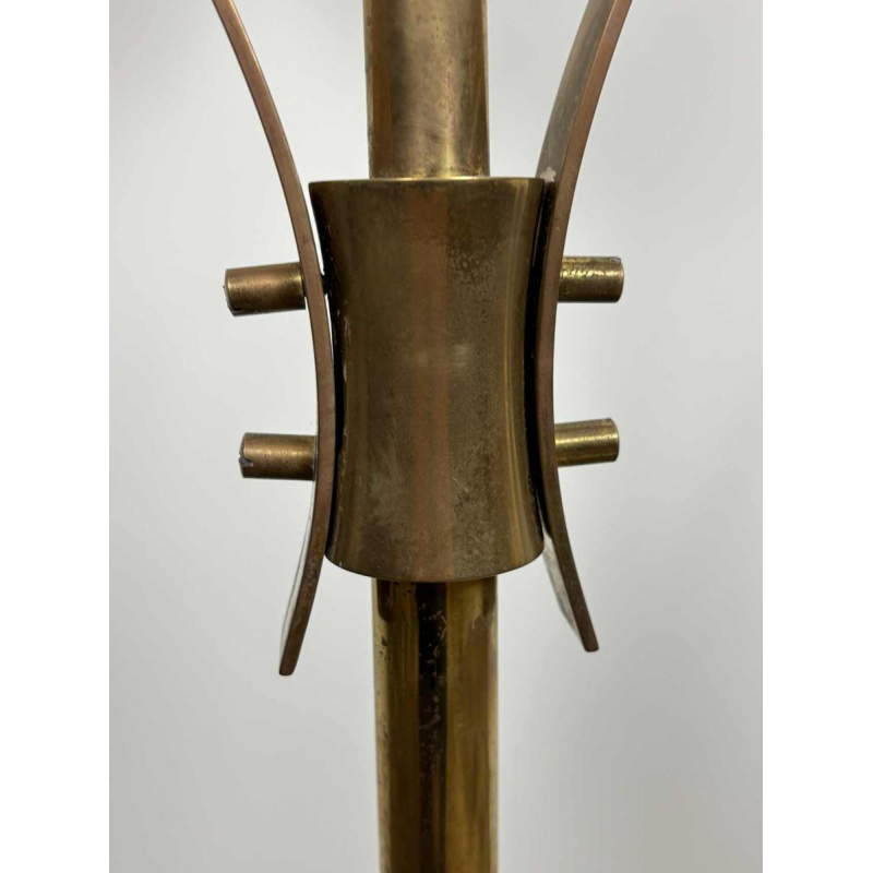 Mid-eeuwse vloerlamp, opaline Murano glas & messing, stijl of Angelo Lelii voor Arredoluce, Italië ca 1950