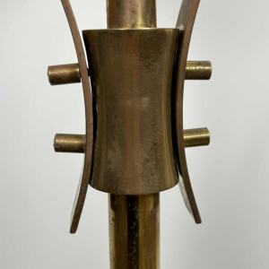 Lampadaire Mid-century, verre de Murano opalin & laiton, style Angelo Lelii pour Arredoluce, Italie ca 1950