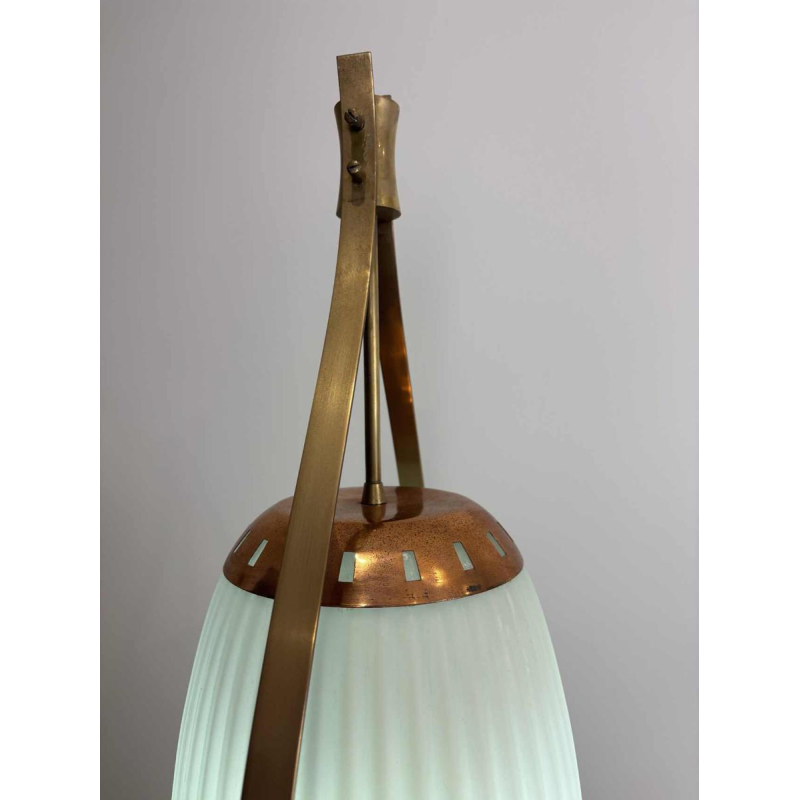 Mid-eeuwse vloerlamp, opaline Murano glas & messing, stijl of Angelo Lelii voor Arredoluce, Italië ca 1950
