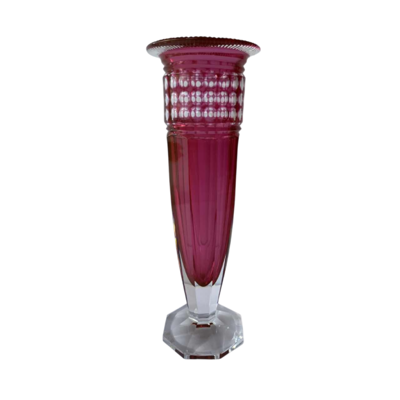 Val-Saint-Lambert, Art Deco roze geslepen kristal “Fragnée” vaas, 1926