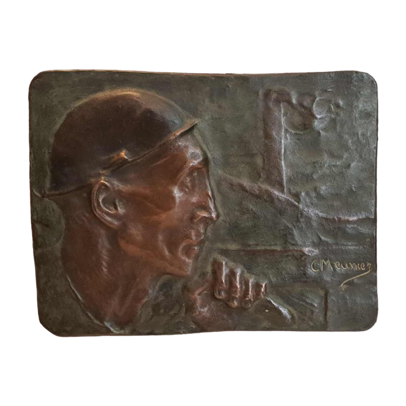 Bronzen bas-reliëf "DE MIJNWERKER" (1904) van CONSTANTIN MEUNIER (1831-1905):