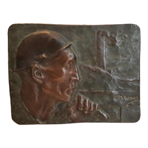 Bronzen bas-reliëf "DE MIJNWERKER" (1904) van CONSTANTIN MEUNIER (1831-1905):