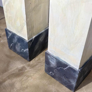 Pair of wooden pedestal columns painted in trompe-l'oeil marble - 20th century