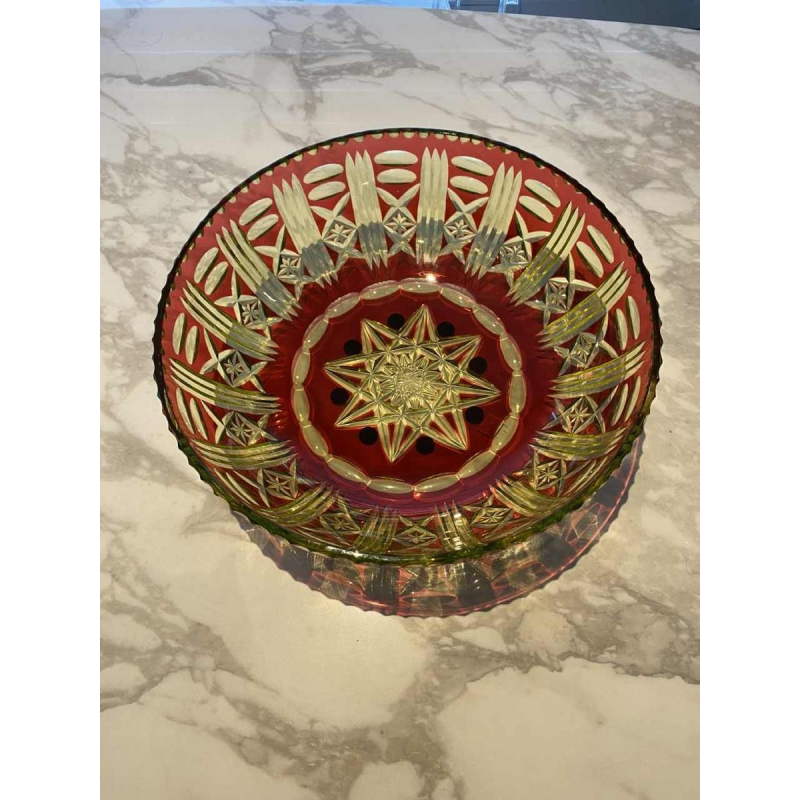 Val-Saint-Lambert, rood gelijnde urethaan kom, gesneden, 1930