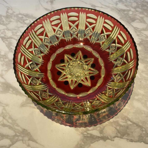 Val-Saint-Lambert, rood gelijnde urethaan kom, gesneden, 1930