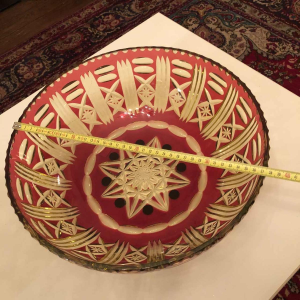 Val-Saint-Lambert, rood gelijnde urethaan kom, gesneden, 1930