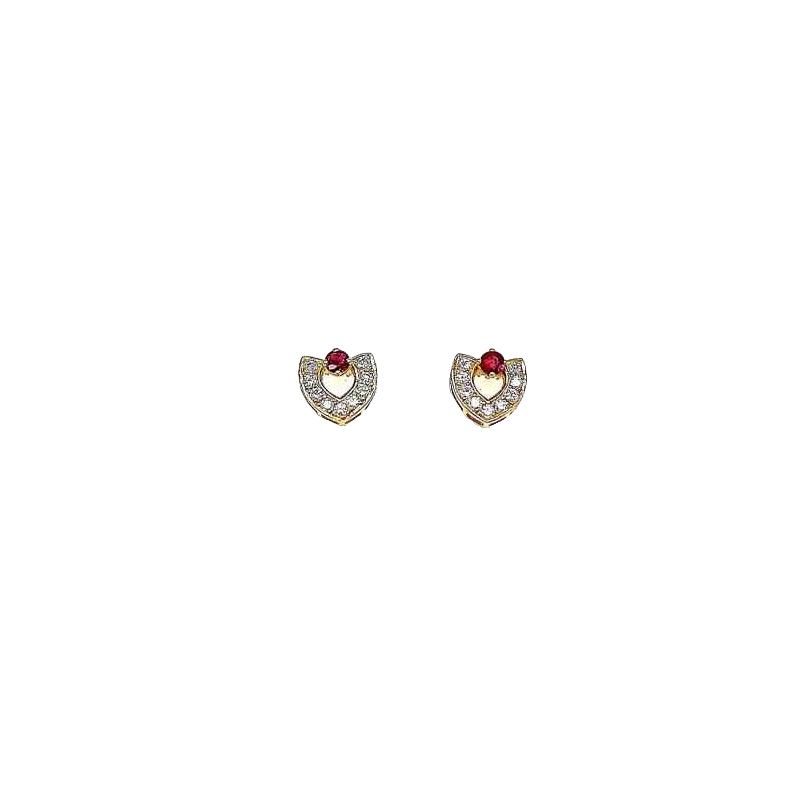 Paire de boucles doreilles or jaune 18k, diamants & rubis