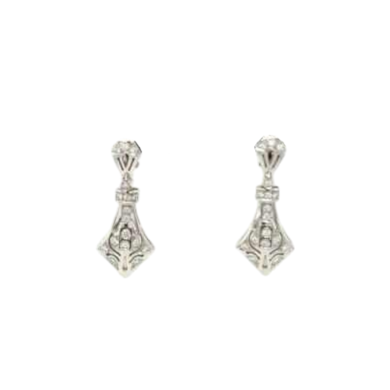 Paar Art Deco oorbellen in witgoud & diamant