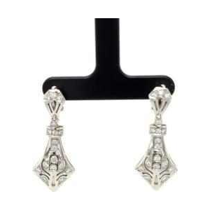 Paar Art Deco oorbellen in witgoud & diamant