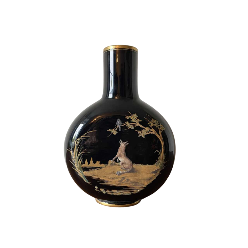 Cristallerie du Val-St-Lambert "Le renard et le corbeau" vase en hyalite, ca 1880