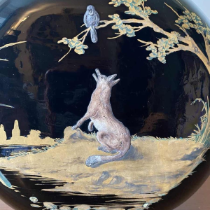 Cristallerie du Val-St-Lambert ‘The fox and the crow’ hyalite vase, ca 1880