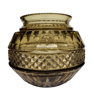 Val-Saint-Lambert, Art Deco ball vase, topaz cut crystal, Liège Exhibition model 1930