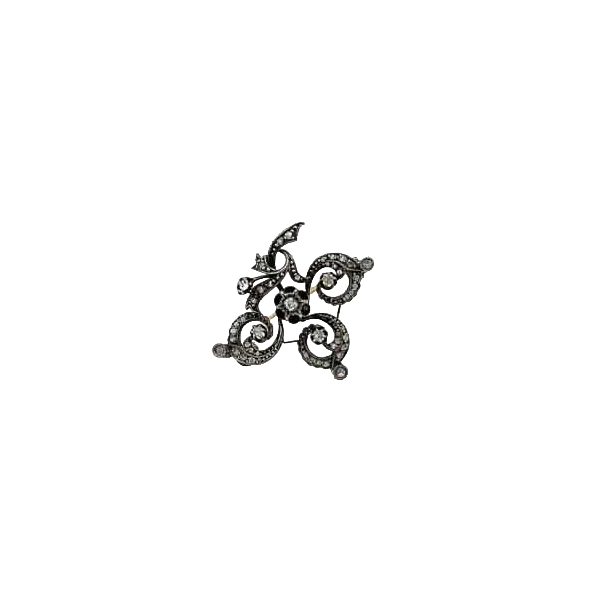 Broche antique "Fleur", or blanc 18k, argent & diamants, 19ème siècle