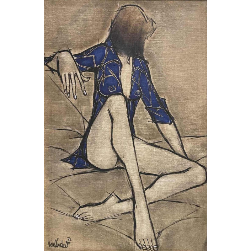 Francis Verlinden, schilderij "blauwe vrouw", olieverf op doek gedateerd 1977