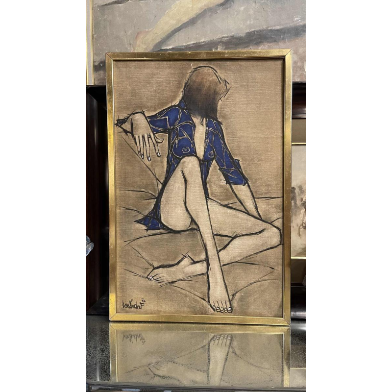 Francis Verlinden, painting "blue woman", oil on canvas dated 1977