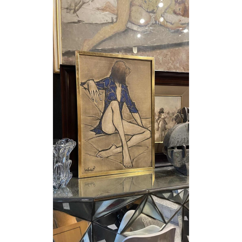 Francis Verlinden, schilderij "blauwe vrouw", olieverf op doek gedateerd 1977