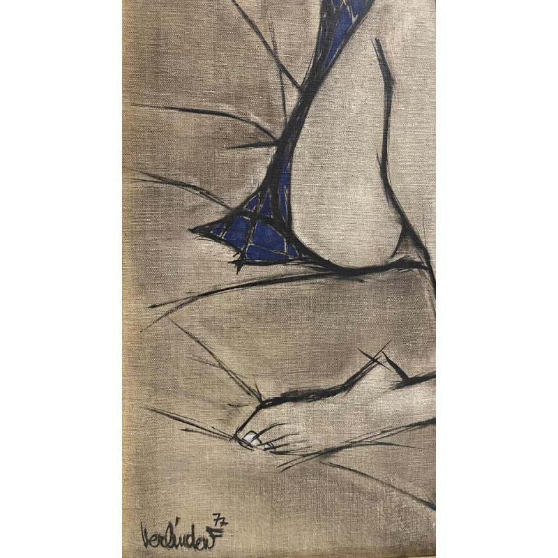 Francis Verlinden, schilderij "blauwe vrouw", olieverf op doek gedateerd 1977