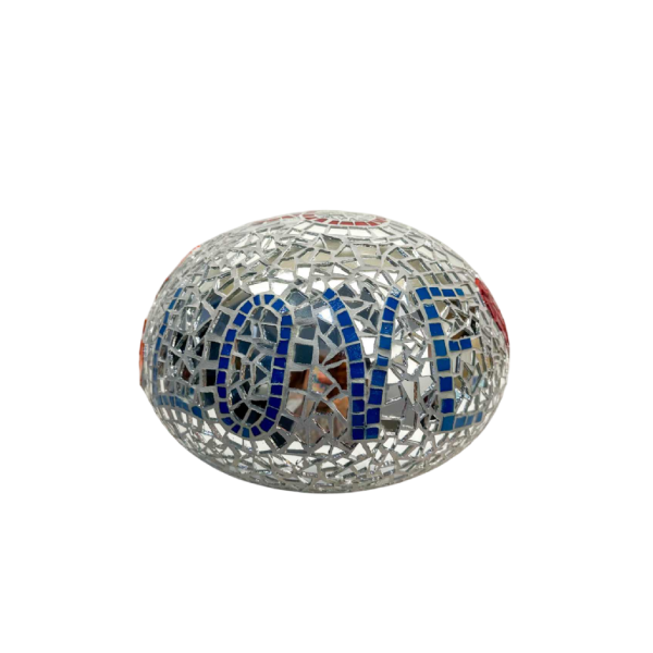 Cla Râ Rose ‘Love’ pebble sculpture made of earthenware tiles and mirror, 21st century